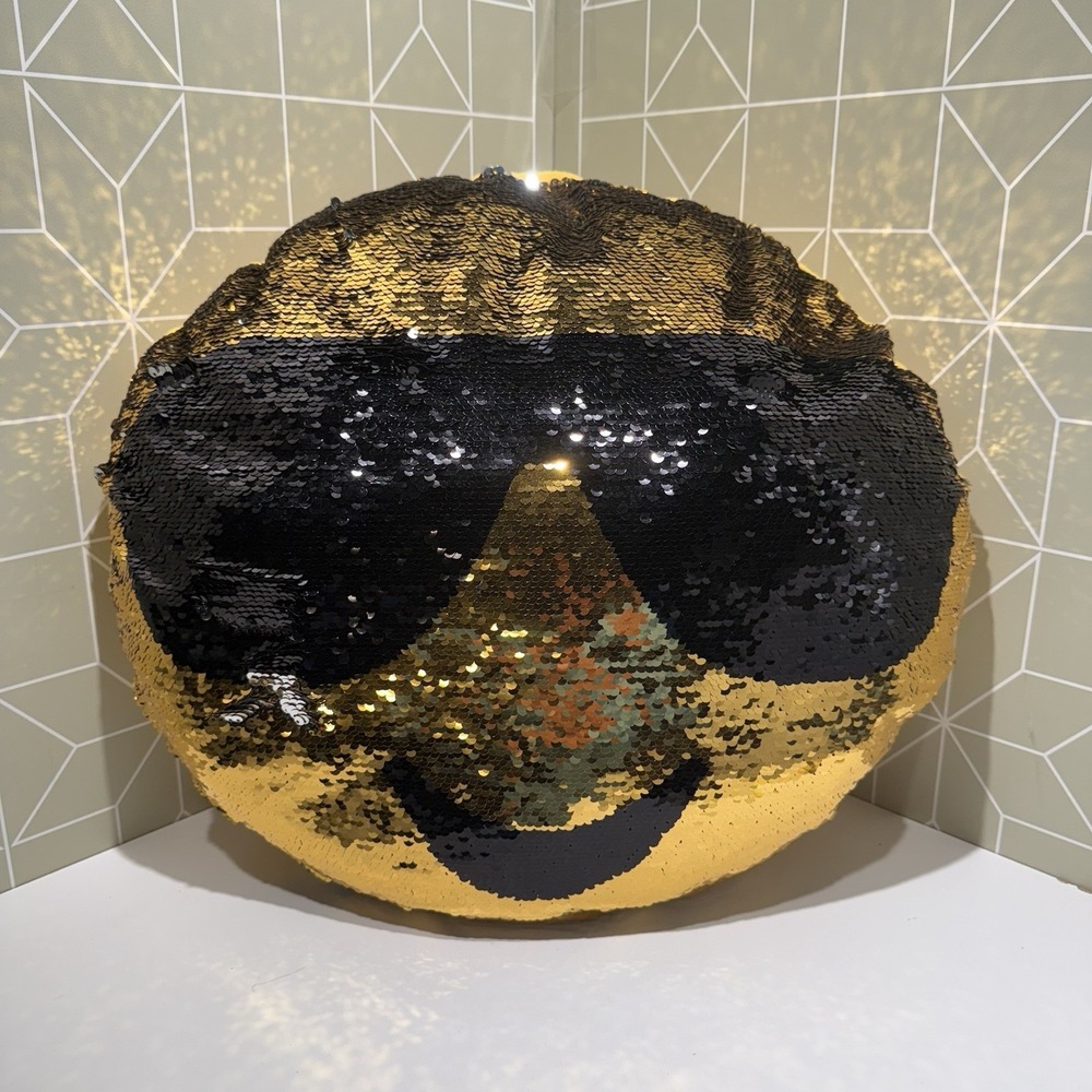 Flipping Reversible Sequin Smiley Face Pillow Yellow &‎ Black Reversible